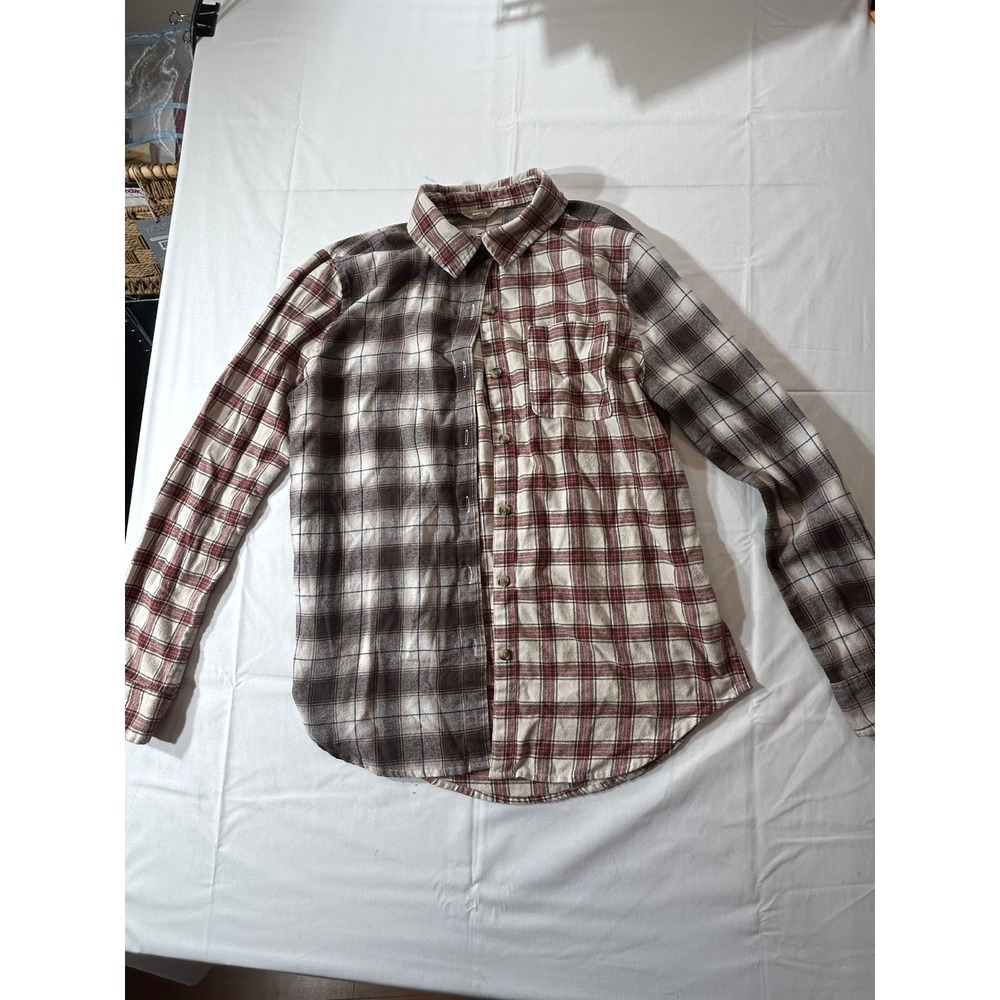 Aeropostale Flannel Shirt Mens Medium Two Tone Plaid Burgundy Brown Button Down